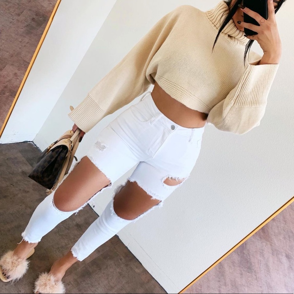 High rise white jeans